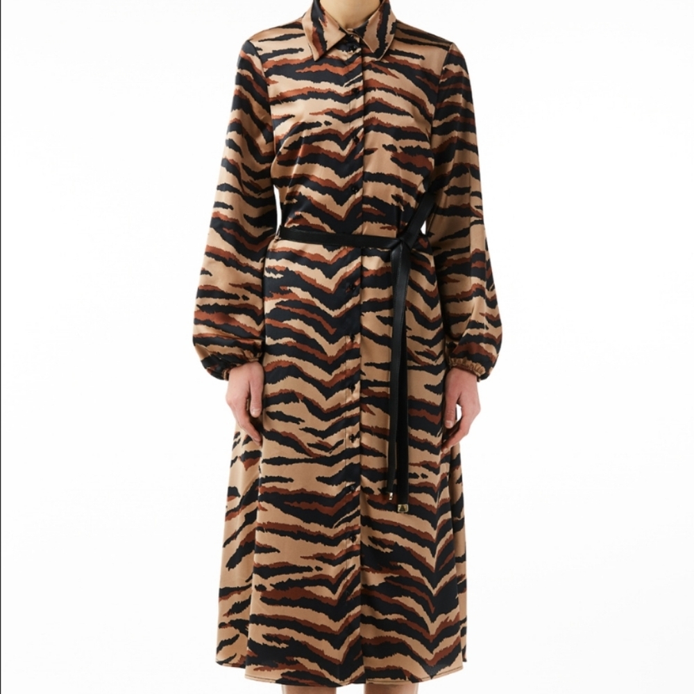 Liu Jo animal tiger print button down satin dress size 42 No belt